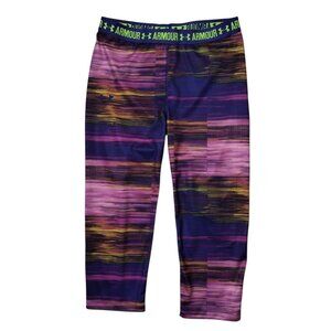 Under Armour HeatGear Printed Capri Leggings Purple Girls YL Youth Large